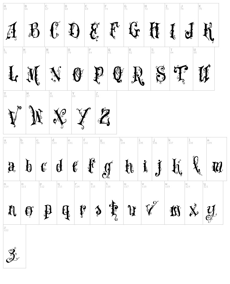 VTKS Dear Love font map